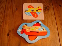 "Hape"Puzzle 3D Flugzeug +  kl.Flugzeug Puzzle,beide a. Holz