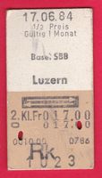 SBB KARTON BILLETT, BASEL-LUZERN, HALBTAX, RETOUR, 2.KL.1984