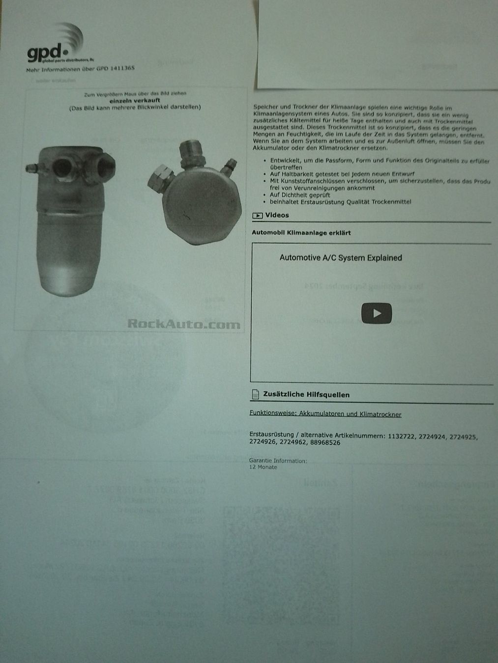 Cadillac Accessori per altri veicoli: Klima Kältemittelbehälter Trockner Filter Set Neu – Nuovo e nell'imballaggio originale da Egg b. Zürich venduto da egres50 9