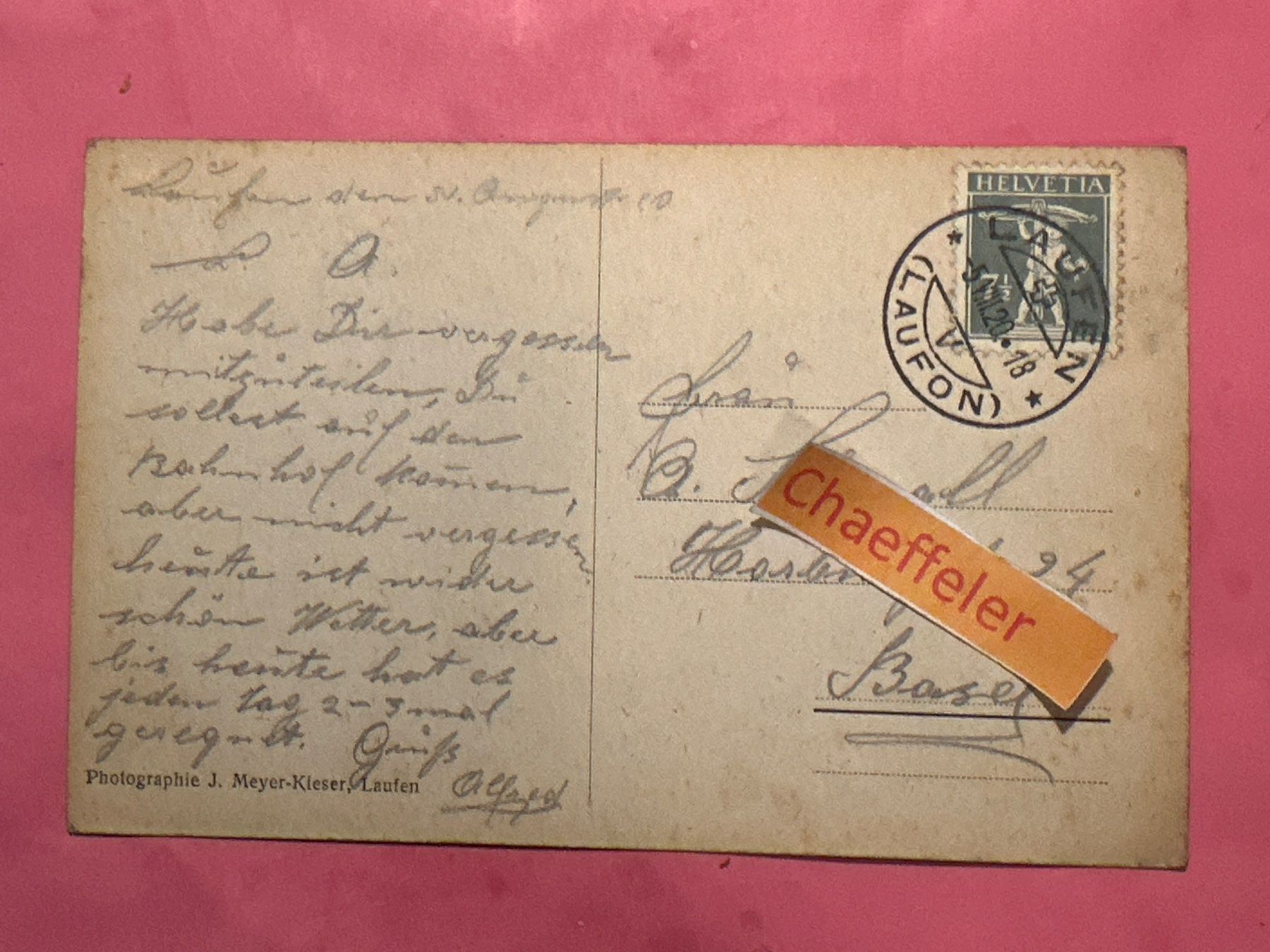 Cartes postales: 1920 Laufen - Birsfall – D'occasion à Zürich par Chaeffeler 1