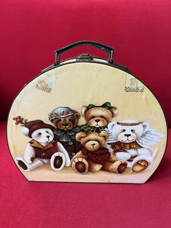 Teddykoffer mit Teddy Familie Motiv, Vintage Stil!