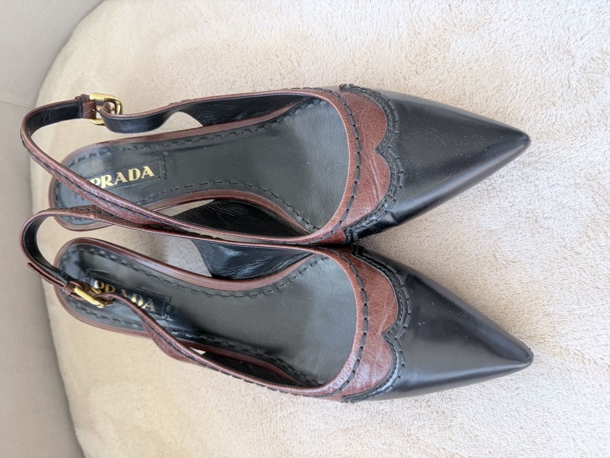 Scarpe da donna: Prada Slingback Pumps Size 40 Leather Brown Black Pointed To – Nuovo (secondo la descrizione) da Zollikon venduto da houseofsamar 3