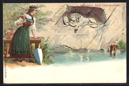 Litho Luzernerin beim Löwendenkmal