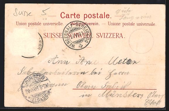 Cartoline postali: Litho Brünig, Bahnhof-Buffet, Kurhaus,  – Usato da Berlin venduto da bartko-reher 1