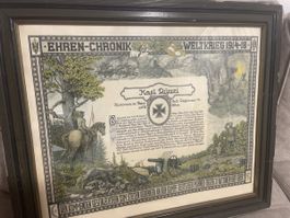 Erster Weltkrieg Urkunde 62x52cm Militaria sehr interessant