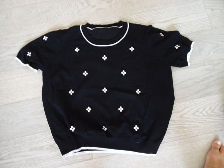 Stricktop schwarz weiss kurzarm Gr. 46