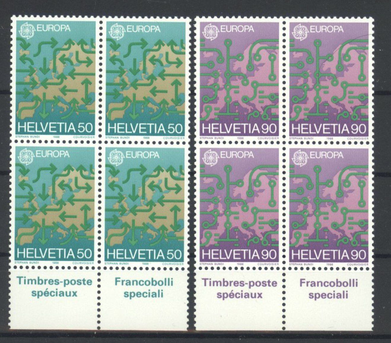 Alle Briefmarken: 1987, Europa, Viererblöcke ** – Gebraucht aus Willisau von Vollstempel