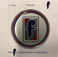Pininfarina Emblem Badge Firmenlogo rund, Durchmesser 58mm.