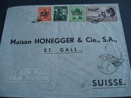Flugbrief Ägypten - St Gallen um 1950, Marken mit Üdruck