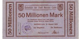 Nassau Lahn 50 Mil.Mark+Stempel 14.08.1923 VZ-VZ+