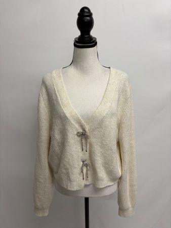 H&M Strickjacke mit Strass Schleife Gr.L creme mit Wolle