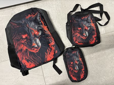 Set Sac à dos - sacoche et trousse dessin Loup - neuf