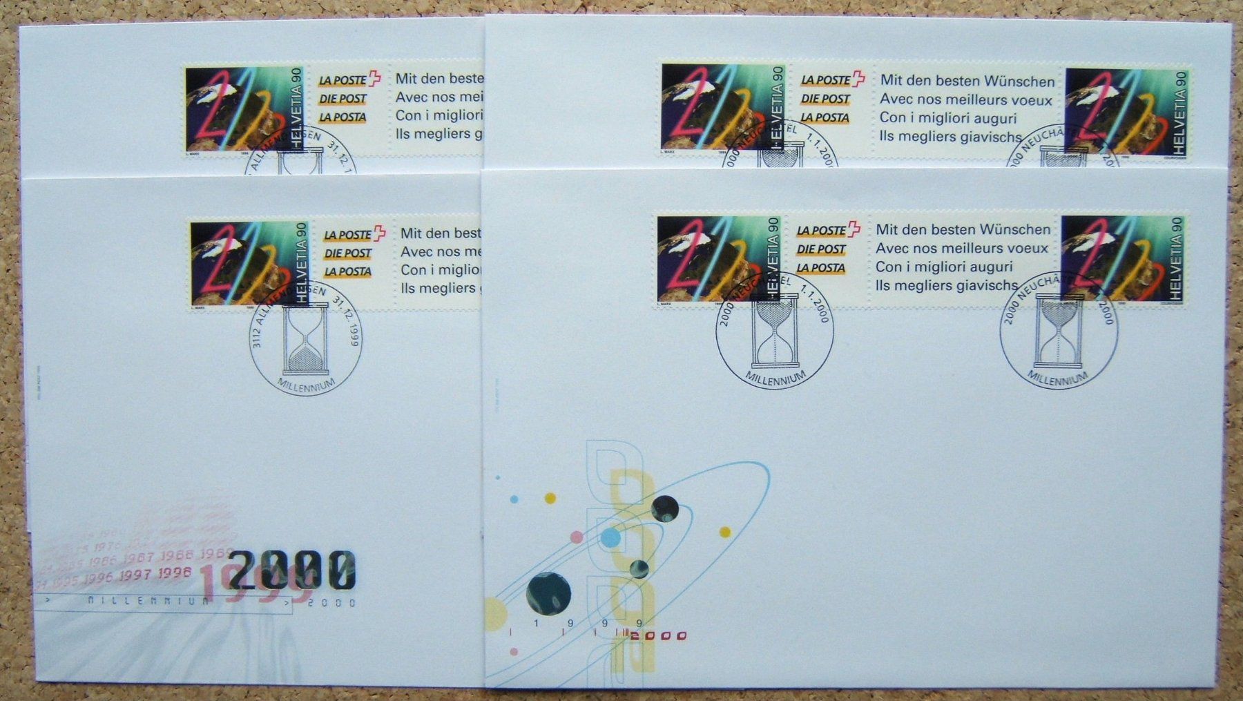 Tutti i francobolli: SCHWEIZ 4 FDC MILLENNIUM 1999 / 2000 – Usato da Brunnen venduto da Nonne04