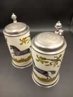 2 Bierkruege Keramik mit Zinndeckel neuwertig Haldengut 