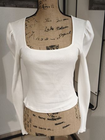 Langarmshirt gerippt weiss Puffärmel Grösse S