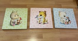 3er Set Kinderzimmer Bilder, Tier Motive, Top Zustand