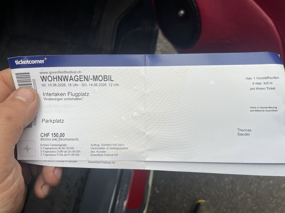 Biglietti: WoMo Ticket Greenfield 2026 – Nuovo (secondo la descrizione) da Buchs ZH venduto da aldaron82