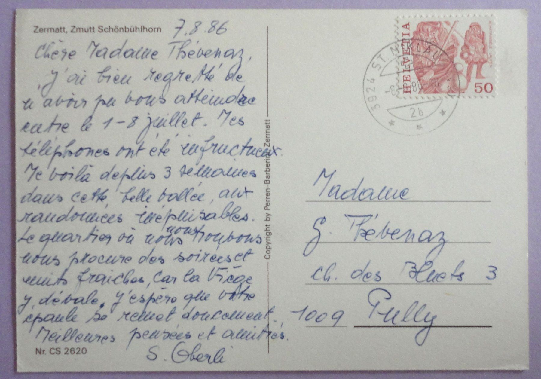 Cartoline postali: Zermatt, Zmutt Schönbulhorn – Usato da Fétigny venduto da Billy2miny 1