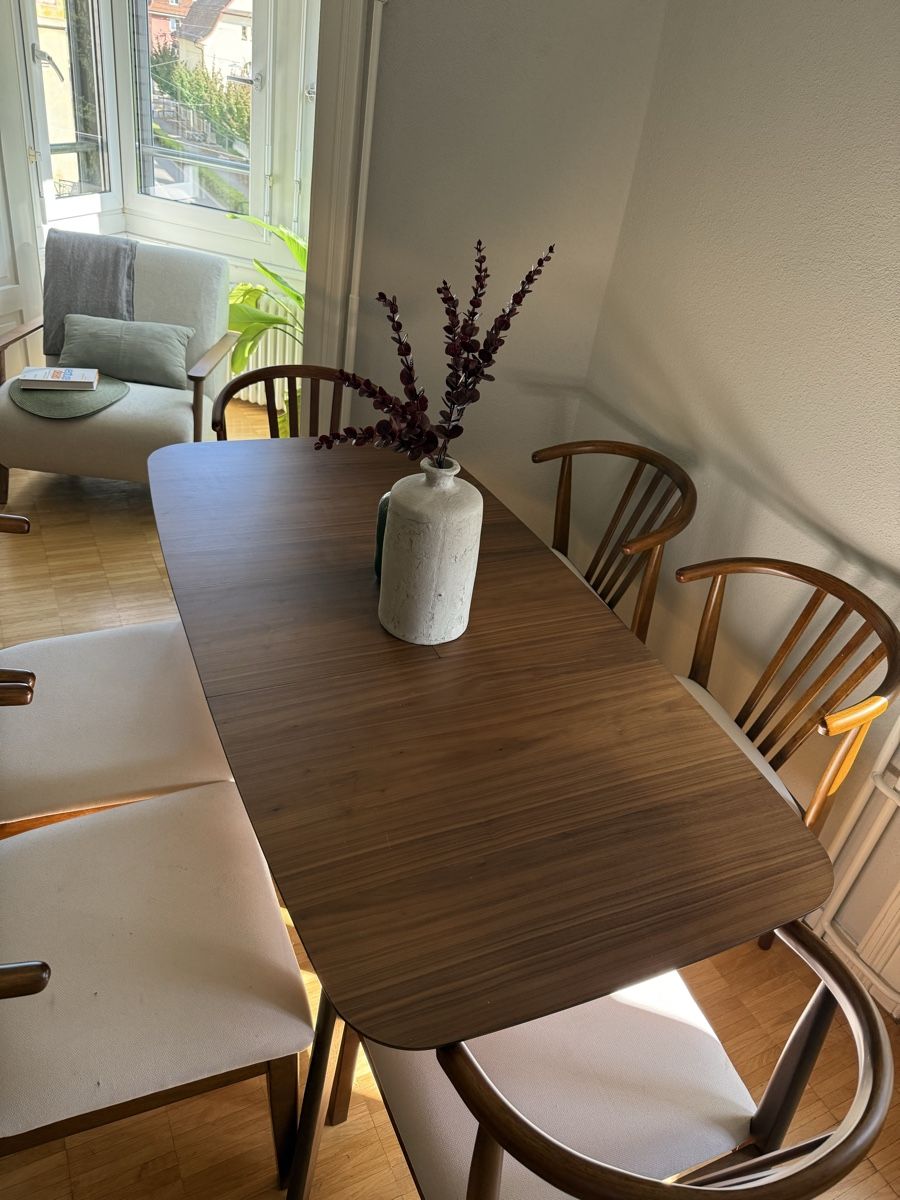 Beliani Set di tavolo e panche: Extendable Dining Table with 6 Chairs – Dark Wood – Usato da Zürich venduto da alv_8v9b