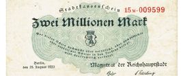 Berlin 2 Mil.Mark Serie 15M 25.08.1923 VZ-VZ+
