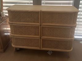 Kommode Rattan-Optik Holz, 6 Schubladen