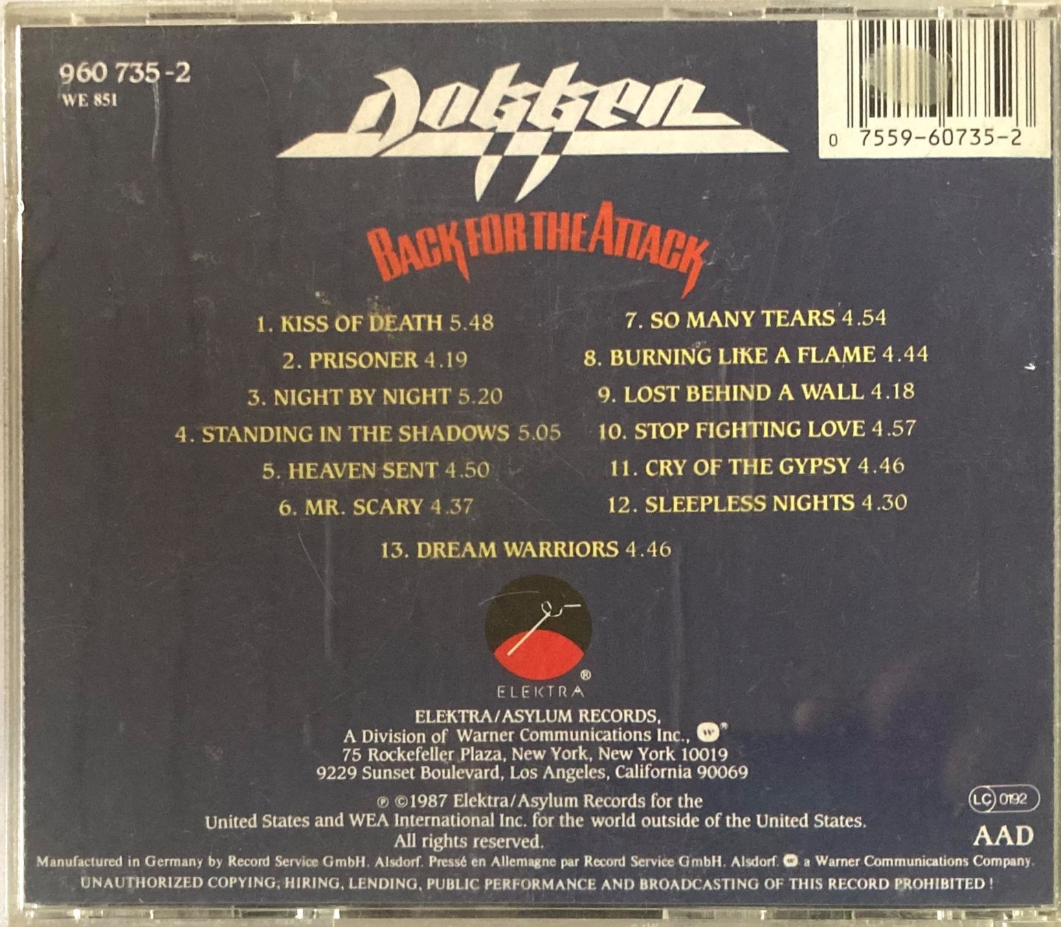 CDs: DOKKEN - BACK FOR THE ATTACK – D'occasion à Poliez-Pittet par Newtown-Records 1