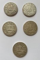5 x 2 Franken Silbermünzen CH 1905 - 1911