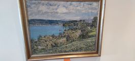 Oelgemälde "Zürichsee mit Alpenblick, 1942" J. Affeltranger