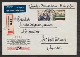 1945 : Flugpost Brief Zürich-Amsterdam-Stockholm