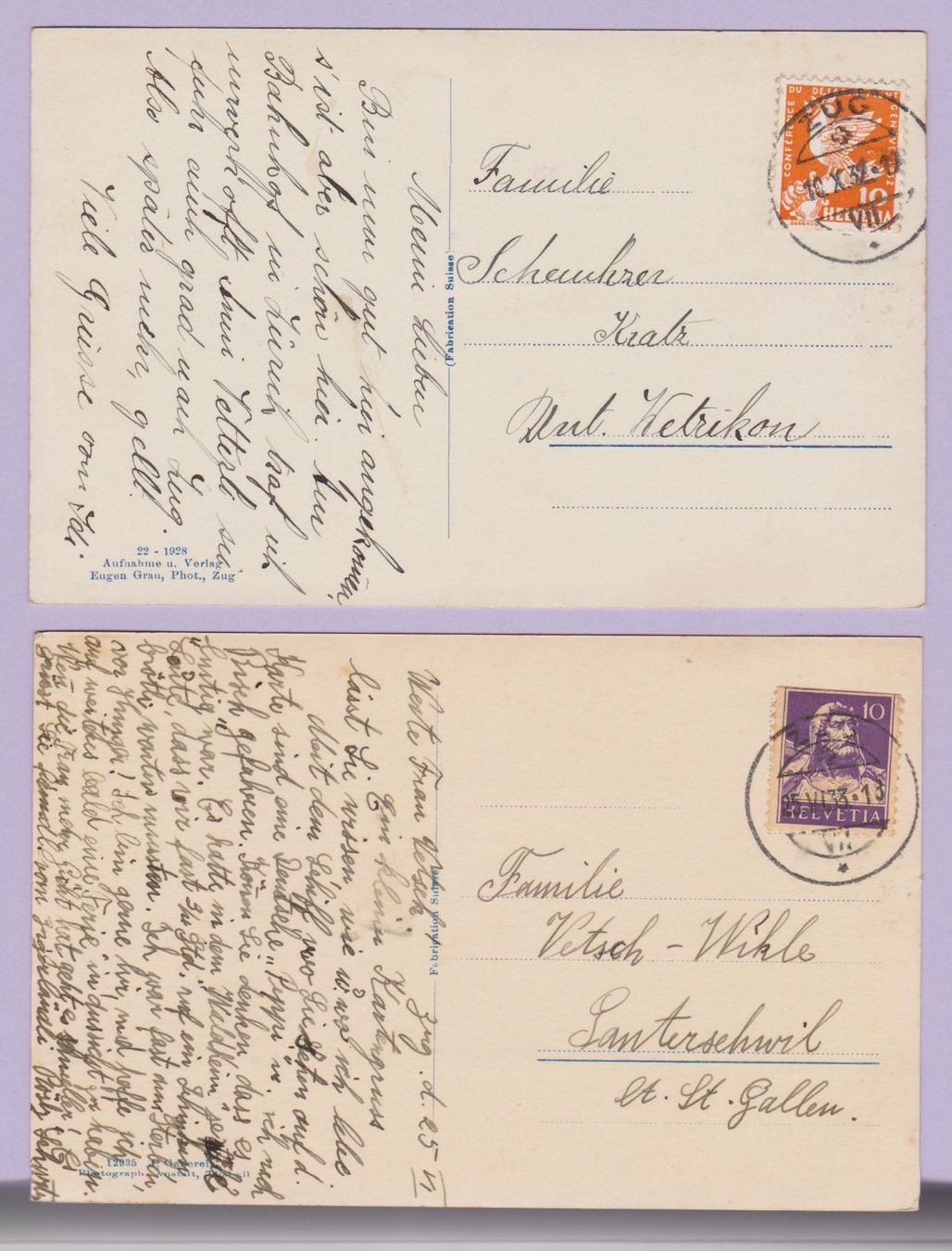 Ansichtskarten: Zug   :   2 alte Ansichtskarten um 1930 – Gebraucht aus Vitznau von Ropaku 1