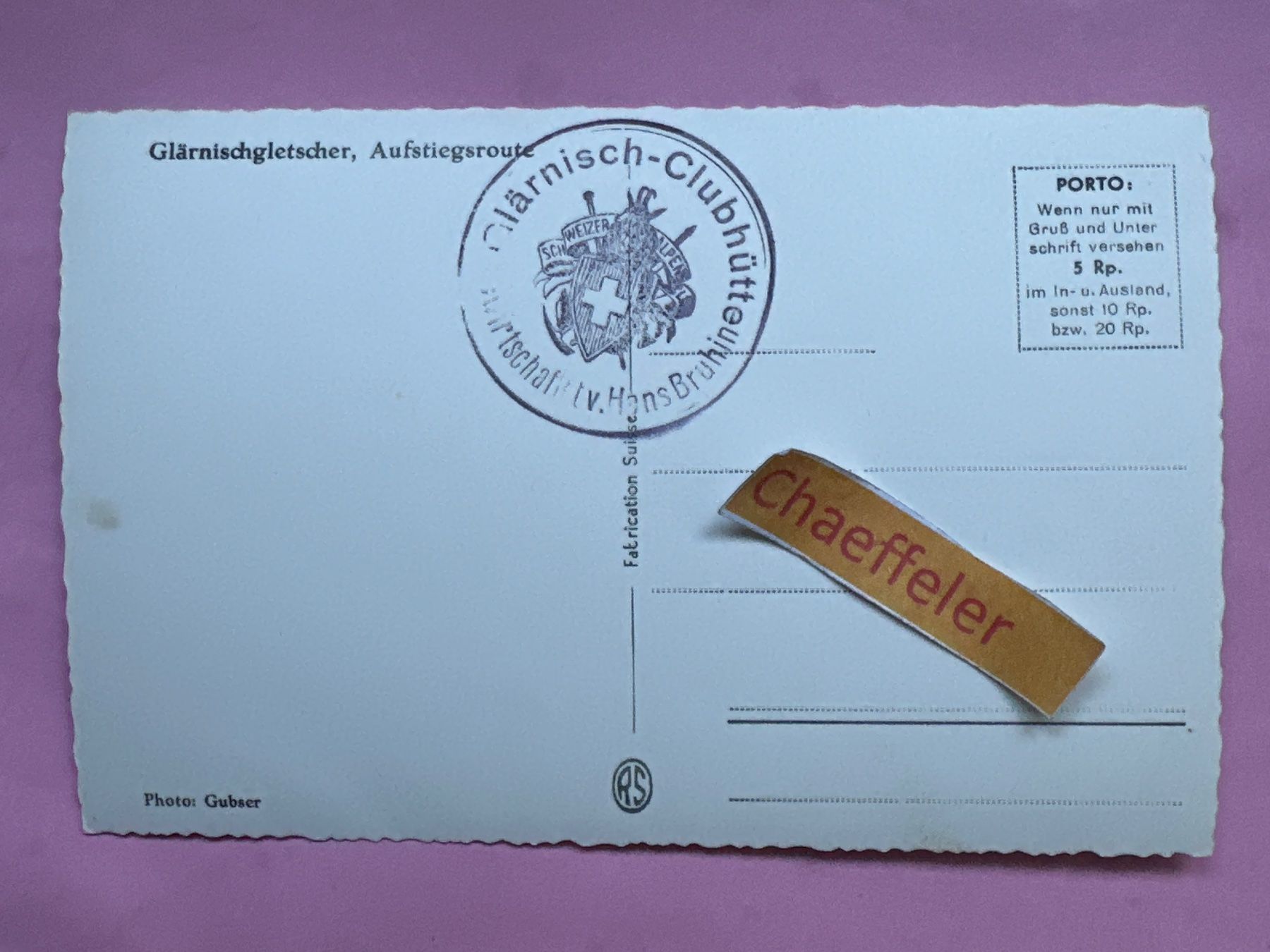Cartes postales: Glärnischgletscher, Aufstiegsroute – D'occasion à Zürich par Chaeffeler 1