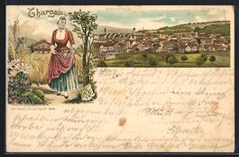 Litho Frauenfeld, Ortsansicht und Dame i