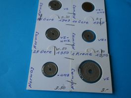 Norwegen, Konvolut alte Münzen 1947-50 meist unzirk