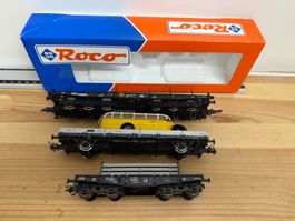 Spur H0 AC/DC 3er Set Roco FlachwagenPostauto PTT