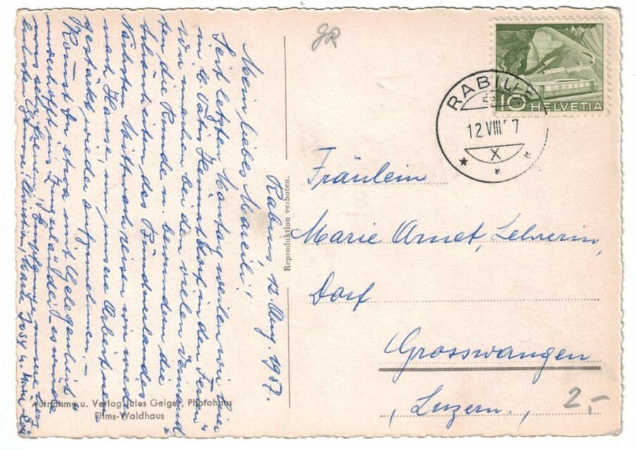 Cartoline postali: Rabius, gelaufen 1957 – Usato da Frauenfeld venduto da POML 1