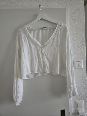 Stradivarius Bluse weiss Langarm
