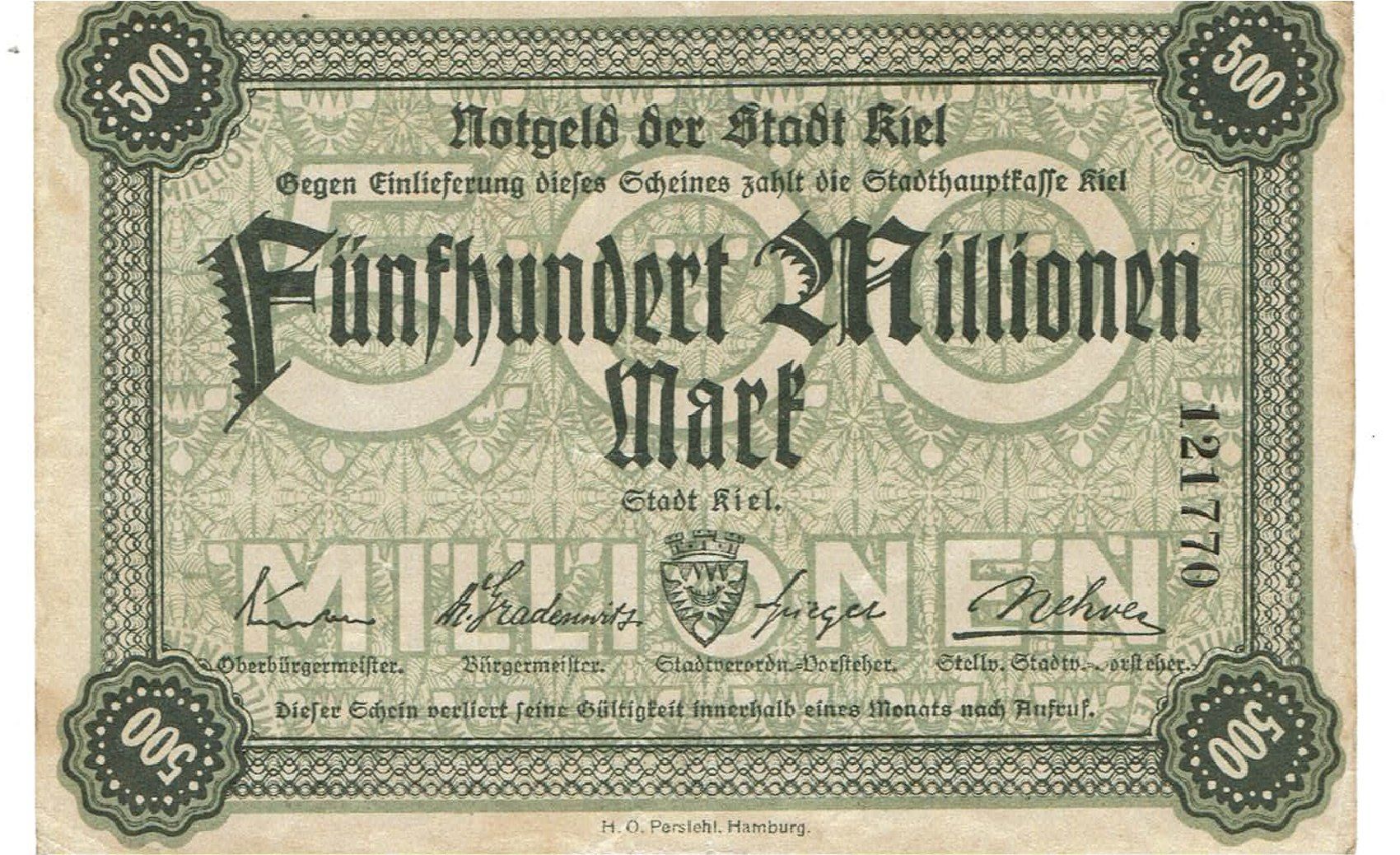 Banconote: Kiel 500 Mil.Mark ohne Datum SS++-VZ – Usato da Steffisburg venduto da ber_8htf