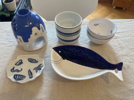 7 Stk. Keramikset mediterran, Fisch