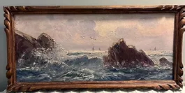 TABLEAU Peinture Marine sur Bois 1920 signé GSK 1920