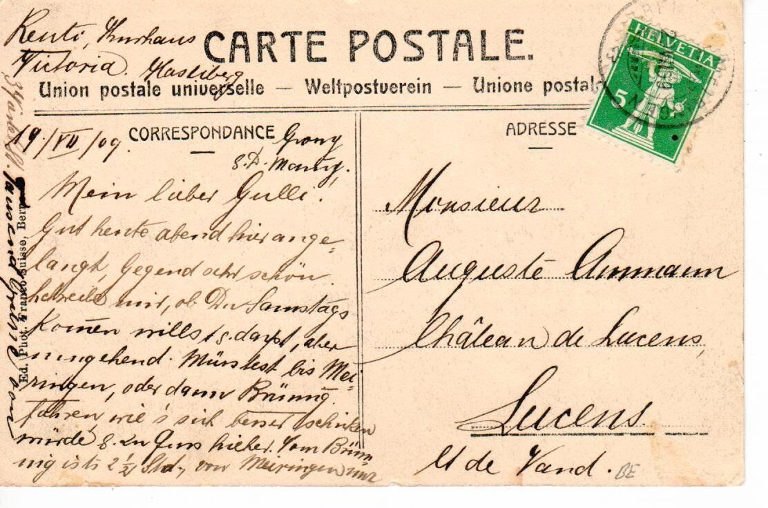 Cartoline postali: Kurhaus Viktoria Reuti  1909 – Usato da Wolhusen venduto da Curver9 1