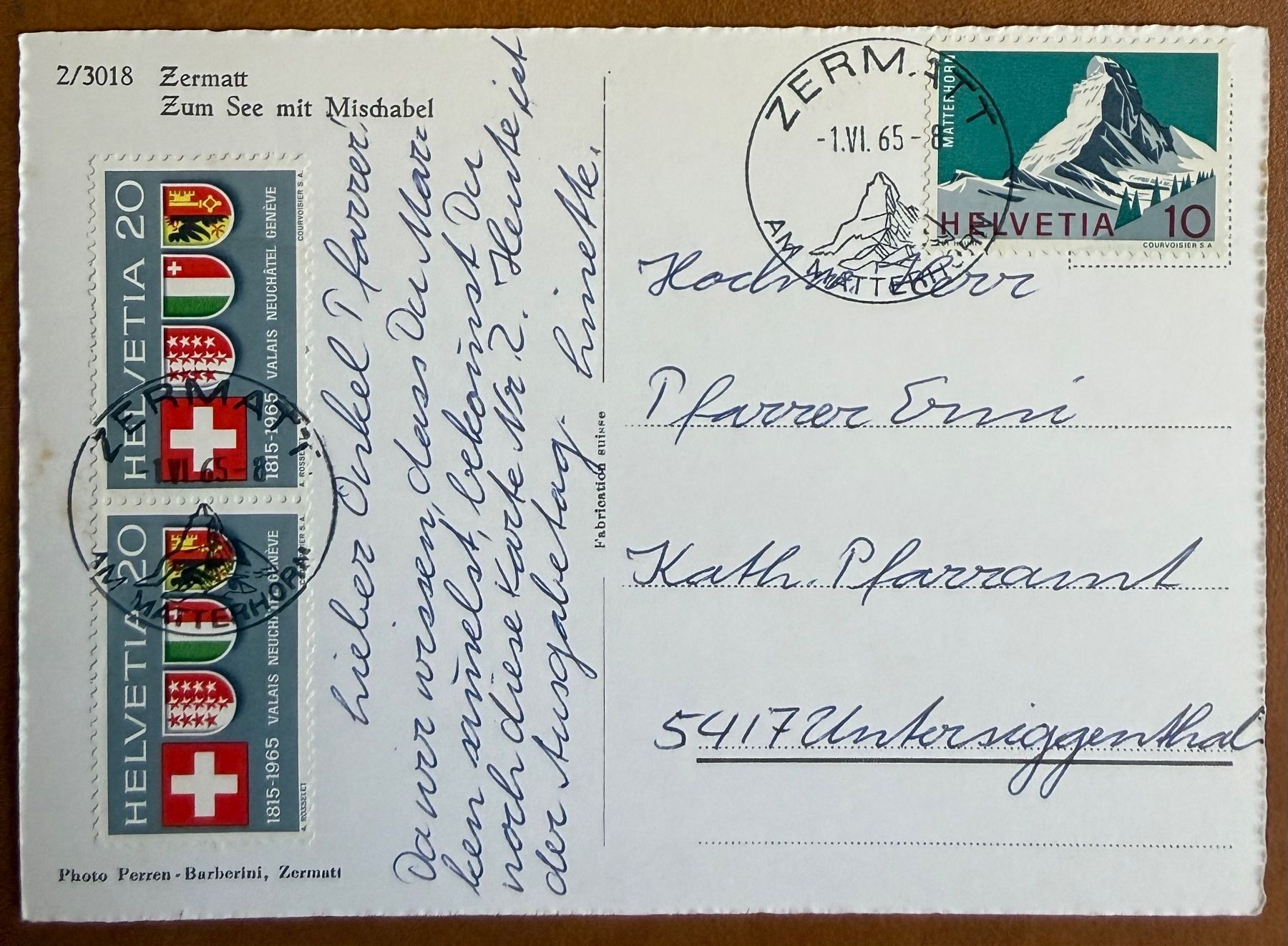 Cartoline postali: Zermatt - Zum See 1965 – Usato da Lutry venduto da Ediego 1