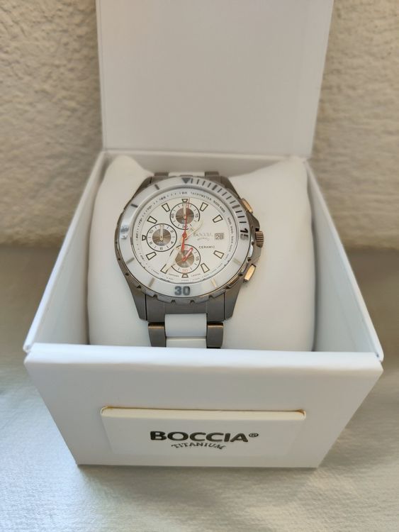 Montre Chronographe Pour Homme Boccia Titane Royce - Réf. 3752-05 | Cadran Bleu, Bracelet Acier | Neuf Avec étiquette & Boîte