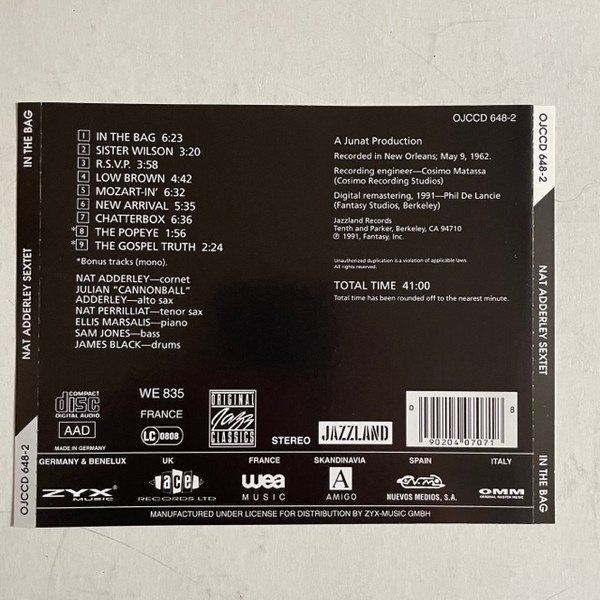 CD: Nat Adderley [Fantasy]Sam Jones, Julian Adderley,James Black – Usato da Unterbäch VS venduto da cond 1