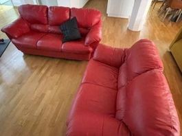 2 rote echte Leder Sofa