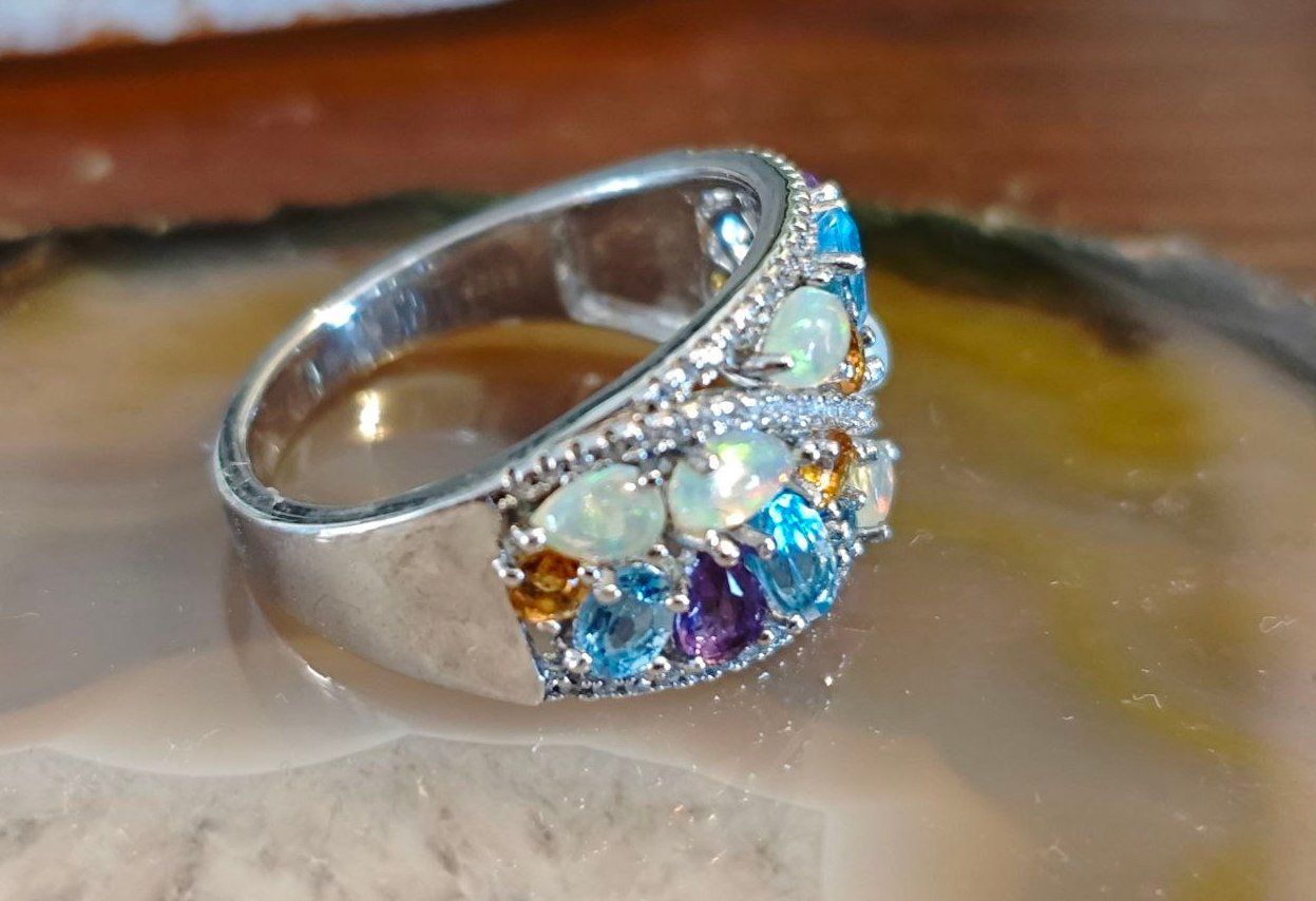 Ringe: ST.SILBER 925° RING MP Gr.18 ECHTE OPALE, MULTIEDELSTEINE – Neu (gemäss Beschreibung) aus Weiningen ZH von actera 4