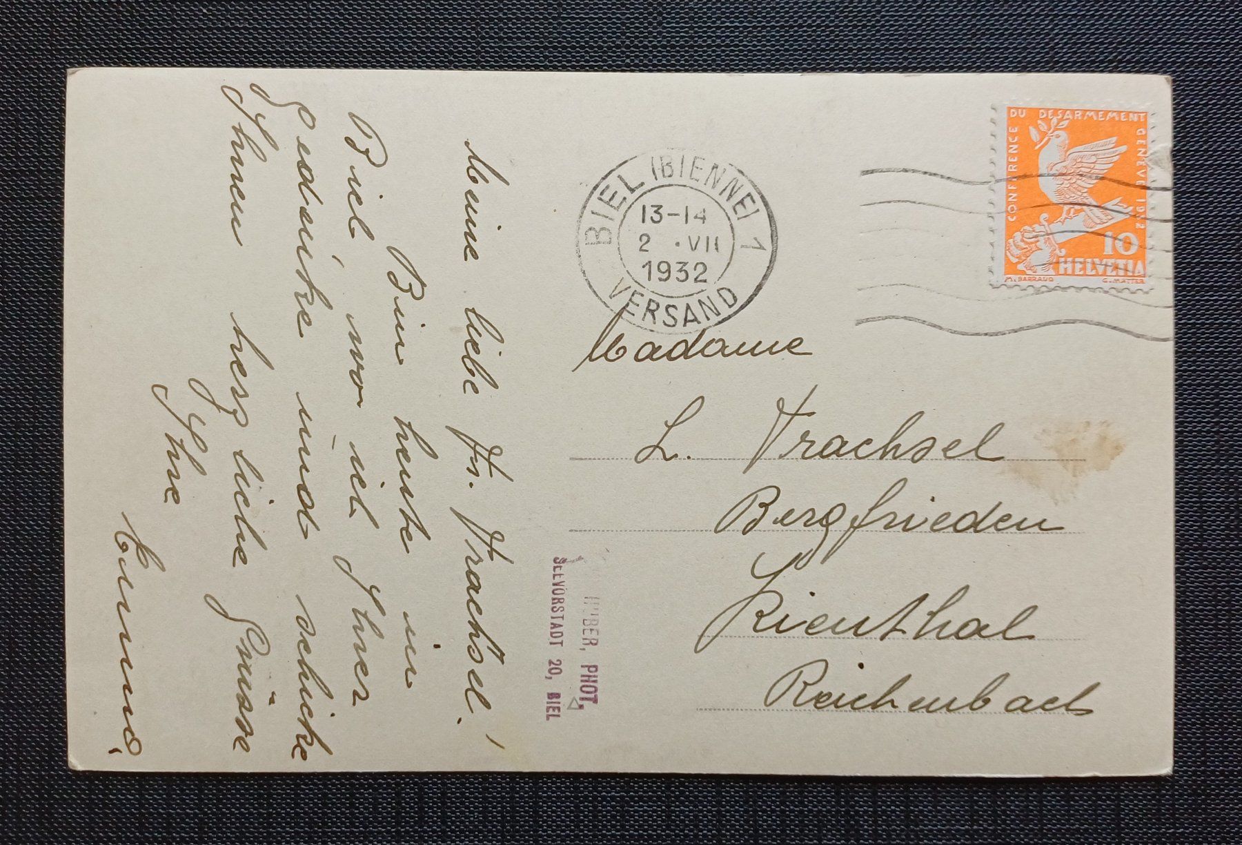 Cartoline postali: AK Strandbad BIEL 1932 – Usato da Brittnau venduto da simionius 1