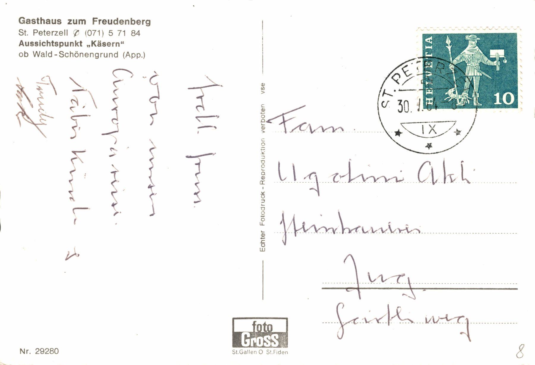 Cartoline postali: Gasthaus zum Freudenberg, St. Peterzell – Usato da Bronschhofen venduto da Astore 1