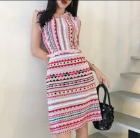 Ärmellose Gestreifte Strickkleid Abendkleid Bunt Gr S