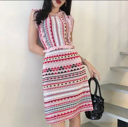 Ärmellose Gestreifte Strickkleid Abendkleid Bunt Gr S