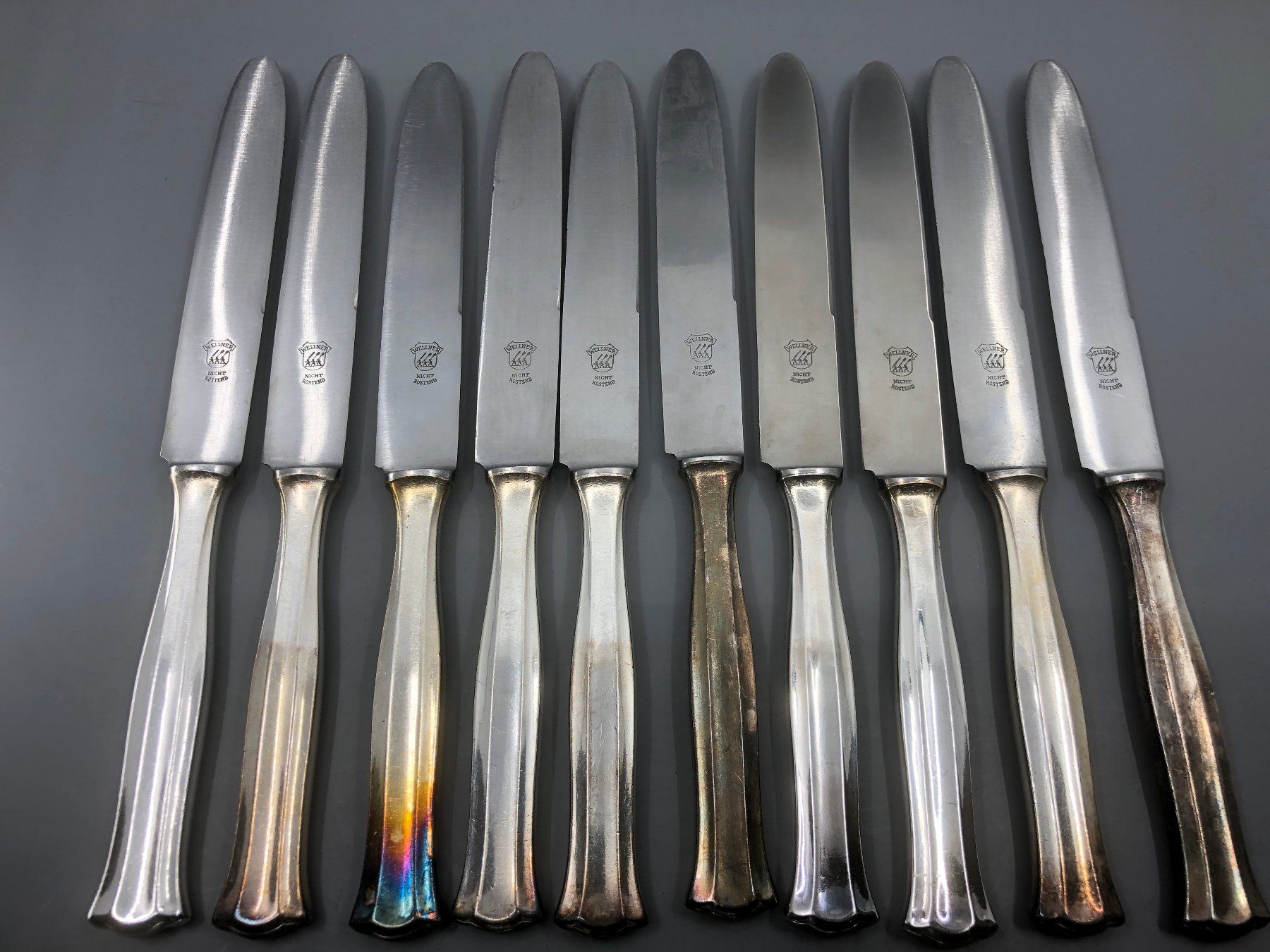 Posate: 10 Tafelmesser versilbert Wellner Jugendstil Modell 520 Joha – Usato da Basel venduto da Tiabeanie 1